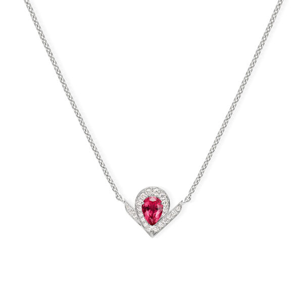 Josephine Aigrette White Gold, Rubellite and Diamond Pav&eacute; Pendant